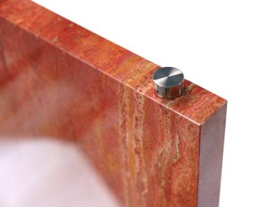  Barberini Gunnell Desk made of solid red travertine blocks and extra clear glass top