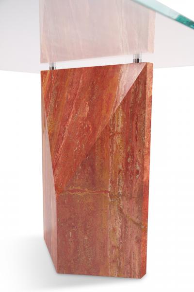  Barberini Gunnell Desk made of solid red travertine blocks and extra clear glass top