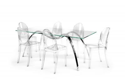 Barberini Gunnell Dining table in polish stainless steel chrome effect top in clear glass Italy