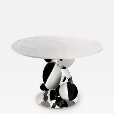  Barberini Gunnell Flake Center Table Discs Mirror Steel structure White Marble Carrara top