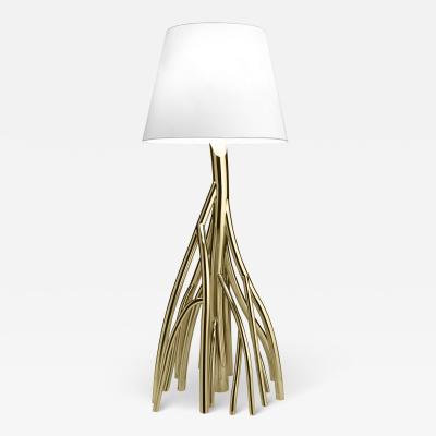  Barberini Gunnell Floor Lamp Sculpture Gold Mirror Steel White Linen Lampshade Collectible Design