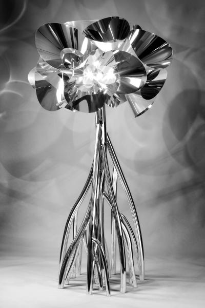  Barberini Gunnell Floor lamp in polished stainless steel chrome effect golden lampshade