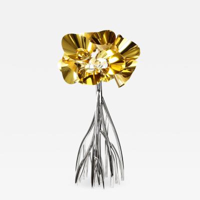  Barberini Gunnell Floor lamp in polished stainless steel chrome effect golden lampshade