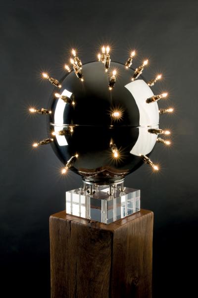  Barberini Gunnell Lamp in polished stainless steel chrome effect sphere table lamp Italy