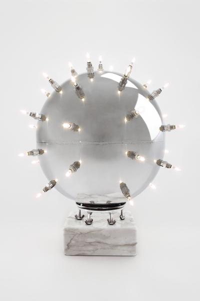  Barberini Gunnell Lamp in polished stainless steel chrome effect sphere table lamp Italy