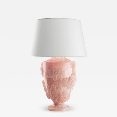  Barberini Gunnell Rose Sculpture Table Lamp 13 Roses Hand Carved Pink Onyx Block Linen Lampshade