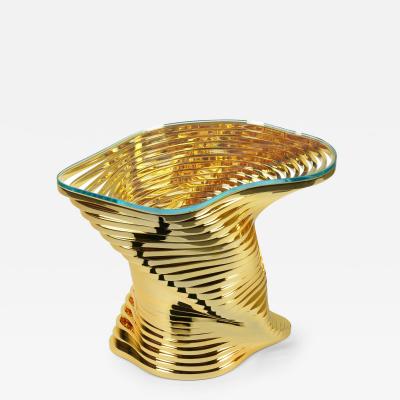  Barberini Gunnell Sculptural side table made in polished stainless steel 24 kt gold plated