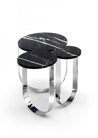  Barberini Gunnell Side End Table Circular Organic Shape Marble Black Steel Collectible Design