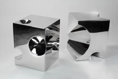  Barberini Gunnell Side End Table Contemporay Square Cube Mirror Steel Collectible Design Italy