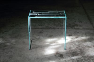  Barberini Gunnell Side table or bedside in clear glass engraved pattern made in Italy