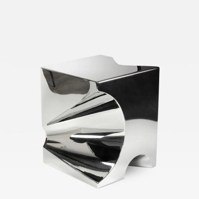  Barberini Gunnell Side table or stool square cubic in stainless steel chrome effect