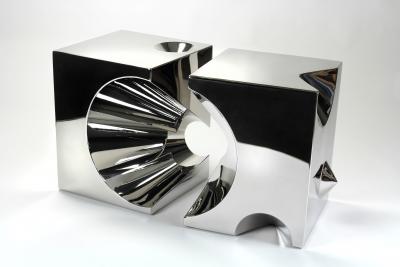  Barberini Gunnell Side table or stool square cubic in stainless steel chrome effect