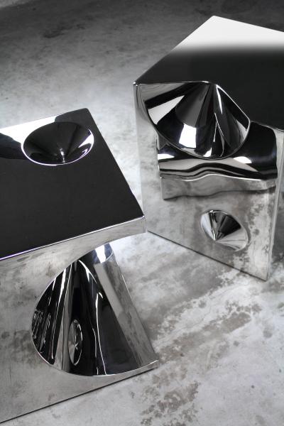  Barberini Gunnell Side table or stool square cubic in stainless steel chrome effect