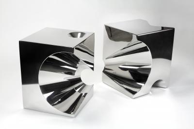  Barberini Gunnell Side table or stool square cubic in stainless steel chrome effect