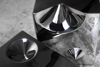  Barberini Gunnell Side table or stool square cubic in stainless steel chrome effect