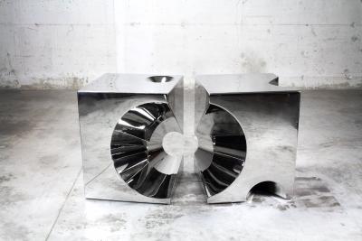  Barberini Gunnell Side table or stool square cubic in stainless steel chrome effect