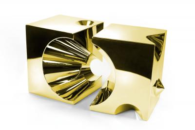 Barberini Gunnell Side table or stool square cubic in stainless steel gold chrome effect