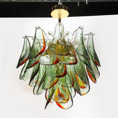  Barbini Mid Century Signed Barbini Hand Blown Murano Peacock Glass Chandelier