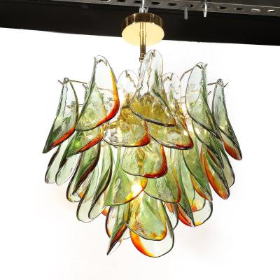  Barbini Mid Century Signed Barbini Hand Blown Murano Peacock Glass Chandelier