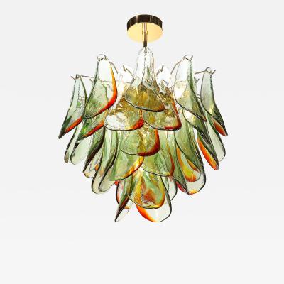  Barbini Mid Century Signed Barbini Hand Blown Murano Peacock Glass Chandelier