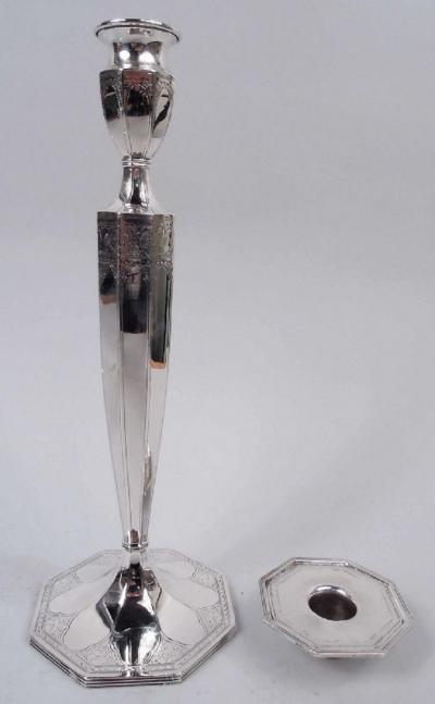  Barbour Silver Company Pair of JE Caldwell Edwardian Classical Sterling Silver Candlesticks