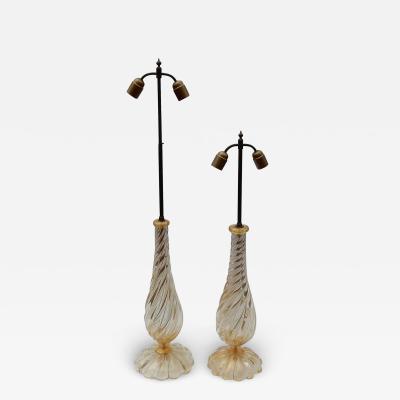  Barovier Seguso Ferro Pair of Lamps in Murano Glass with Gold Inside Seguso Di Murano Signed