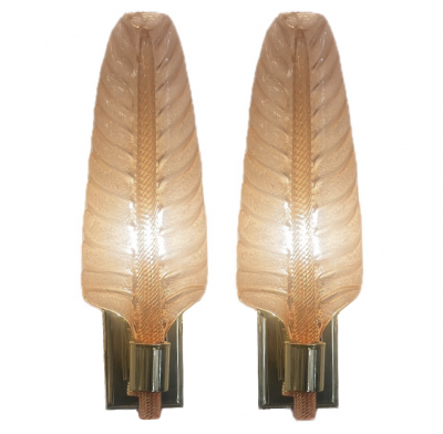  Barovier Seguso Ferro Seguso Murano Glass Acanthus Leaf Sconces