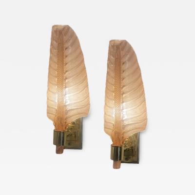  Barovier Seguso Ferro Seguso Murano Glass Acanthus Leaf Sconces