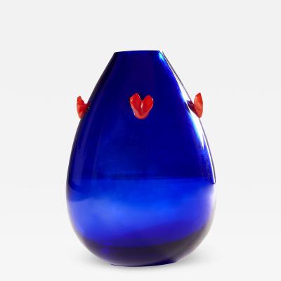  Barovier Toso 1960s Barovier e Toso Egyptian blue vase with red hearts