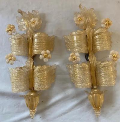  Barovier Toso 1970 80 Pair of Murano Glass Or Crystal Sconces Barovier Toso Butterfly Shape