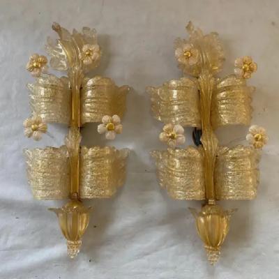  Barovier Toso 1970 80 Pair of Murano Glass Or Crystal Sconces Barovier Toso Butterfly Shape