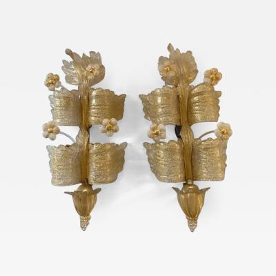  Barovier Toso 1970 80 Pair of Murano Glass Or Crystal Sconces Barovier Toso Butterfly Shape