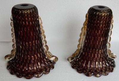  Barovier Toso 1970 Pair of Vases Murano Crystal Violine and Gold Signed Toso Murano