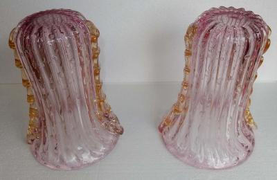  Barovier Toso 1970 Pair of Vases Or Similar Murano Crystal Pink and Gold Signed Toso