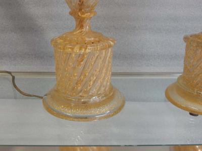  Barovier Toso 1970s Pair or Similar of Barovier y Toso Lamps with Gold Paillons Murano Crystal