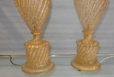  Barovier Toso 1970s Pair or Similar of Barovier y Toso Lamps with Gold Paillons Murano Crystal