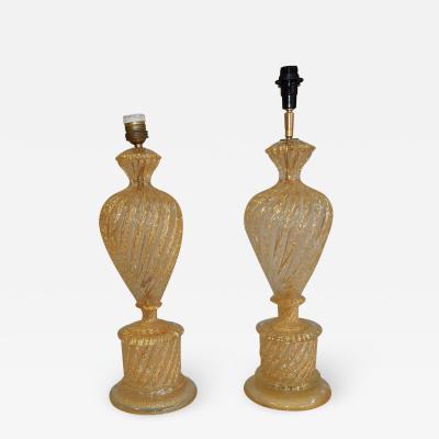  Barovier Toso 1970s Pair or Similar of Barovier y Toso Lamps with Gold Paillons Murano Crystal