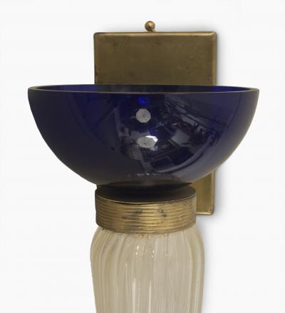  Barovier Toso 3 Pair Italian Murano Fluted Swirl Torch Form Gold Dusted Glass Wall Sconces