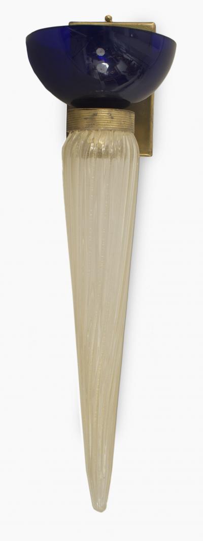  Barovier Toso 3 Pair Italian Murano Fluted Swirl Torch Form Gold Dusted Glass Wall Sconces