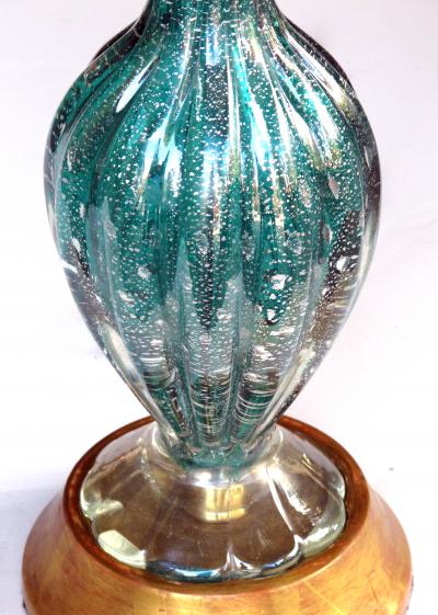 Barovier Toso A Murano Mid Century Teal Art Glass Silver Aventurine Lamp Barovier Toso