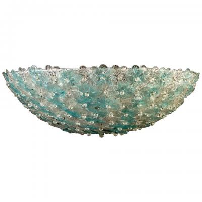 Barovier Toso Aquamarine and Ice Murano Glass Flowers Basket Ceiling Light by Barovier Toso