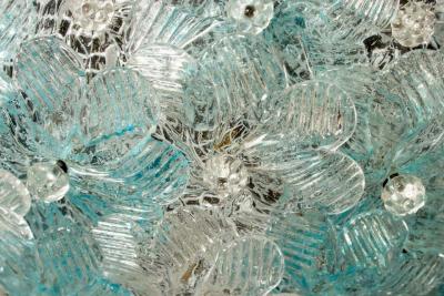 Barovier Toso Aquamarine and Ice Murano Glass Flowers Basket Ceiling Light by Barovier Toso