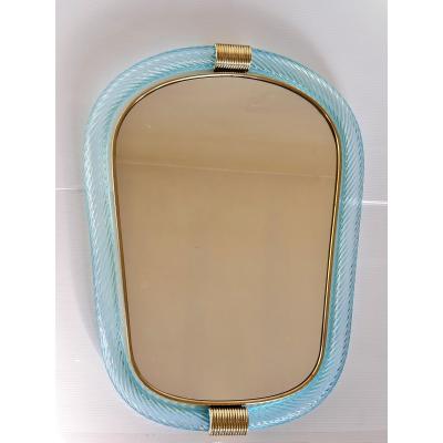  Barovier Toso Azzure Murano Glass Wall Mirror With Torciglione Torchon in Barovier Style