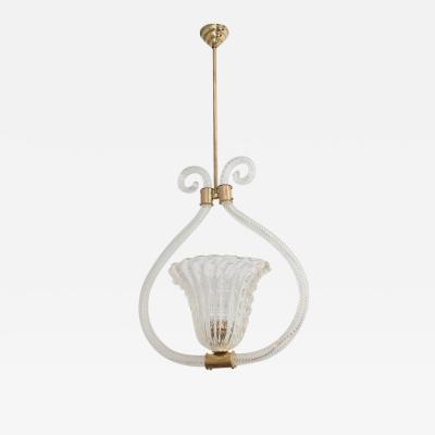  Barovier Toso Barovier Toso Bullicante Murano Glass and Brass Pendant Chandelier