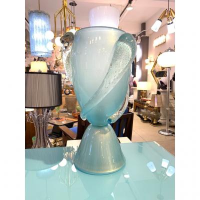  Barovier Toso Barovier Toso Contemporary Italian Modern Pair of Aqua Blue Murano Glass Lamps