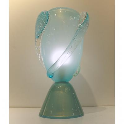 Barovier Toso Barovier Toso Contemporary Italian Modern Pair of Aqua Blue Murano Glass Lamps