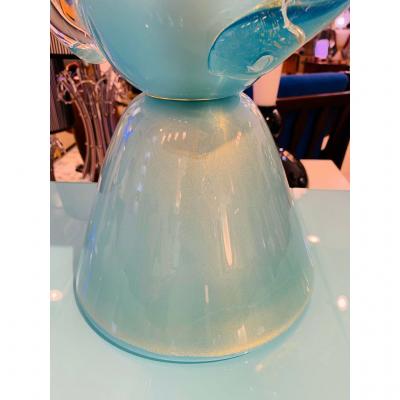  Barovier Toso Barovier Toso Contemporary Italian Modern Pair of Aqua Blue Murano Glass Lamps