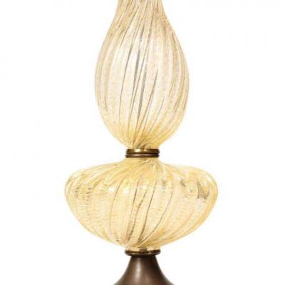  Barovier Toso Barovier Toso Murano Glass Table Lamp with Avventurina 1960s