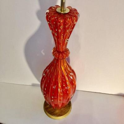  Barovier Toso Barovier Toso Orange Flex Bubbles Murano Glass Table Lamp 1960 Italy