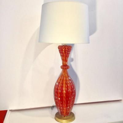  Barovier Toso Barovier Toso Orange Flex Bubbles Murano Glass Table Lamp 1960 Italy
